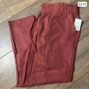 Mid-Rise Wide Leg Linen Pull-On Pants